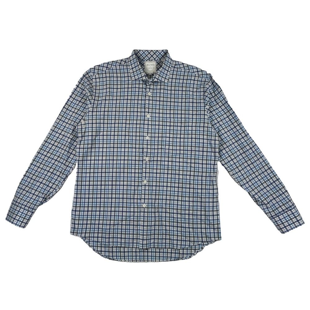 Billy Reid Button Up Shirt Men's Large Blue Gray Gingham Standard Cut